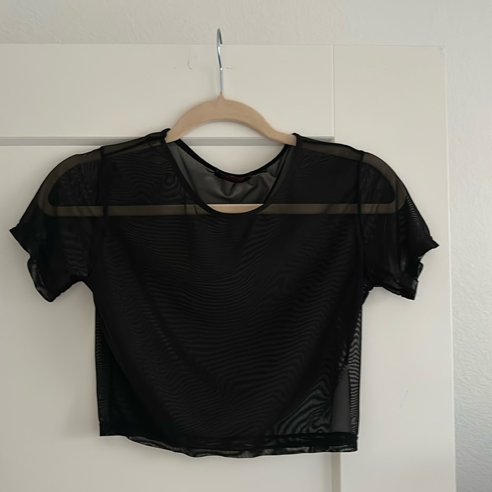 Black Cropped Mesh T-Shirt